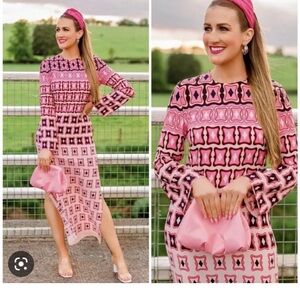 Zara pink geometric tunic maxi dress size S